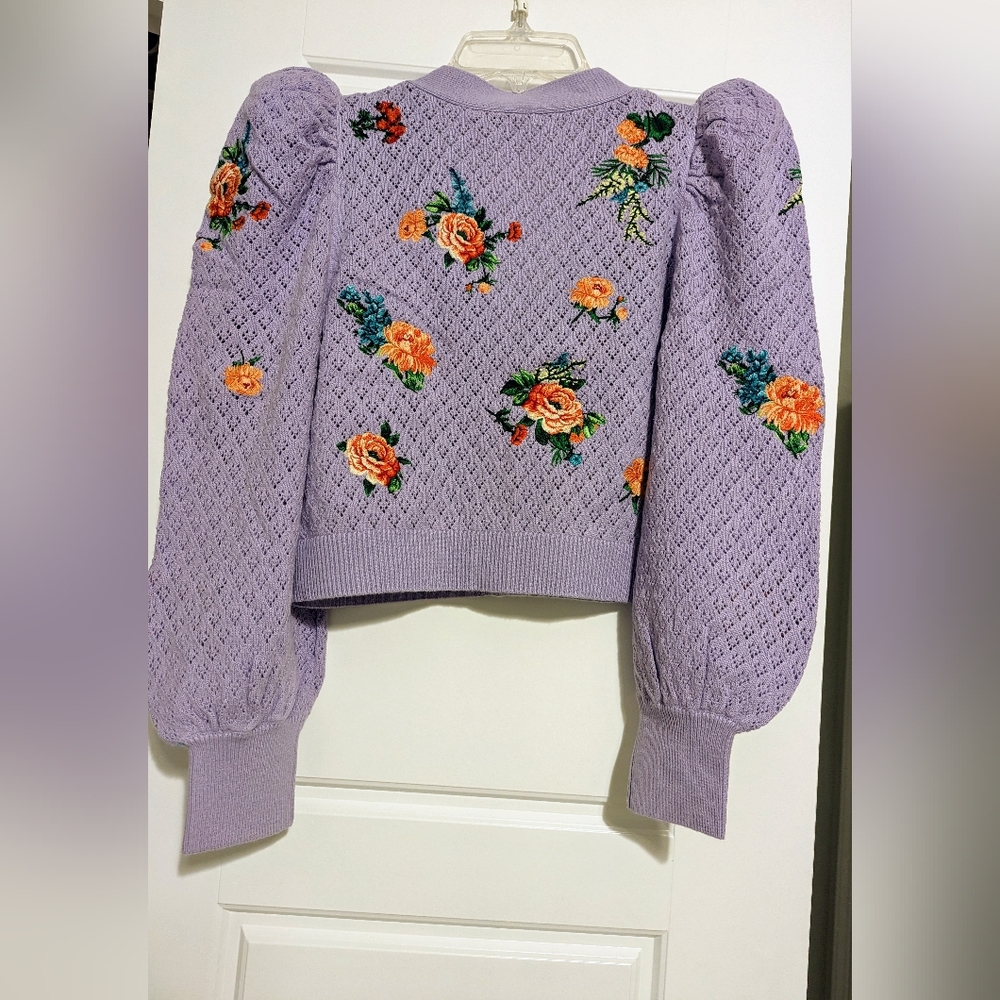 Alice + Olivia Morita Puff Sleeve Cardigan - Picture 2 of 8